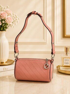 Authentic Gucci Pink Leather Mini Shoulder Bag Pochette GG Charm